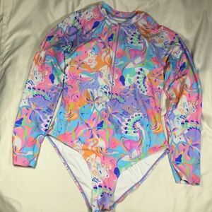 Stylish Swimwear Unicorn Multicolor Long Sleeve Rashguard Swimsuit L